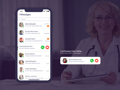 CarePassport App Calling - Message-page-3-swipe appointment calling chat chat list doctor healthcare hospital medical care medical design message message chat patient ui ux video call