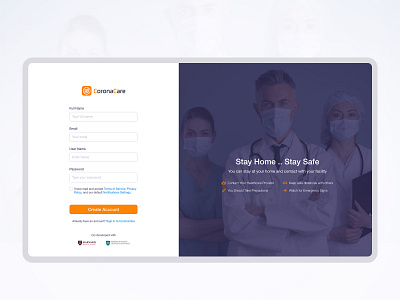 CoronaCare Portal - Sign in 06 Create Account appointment corona covid 19 create account doctor healthcare hospital login medical care medical design patient registed registration sign in ui ui form