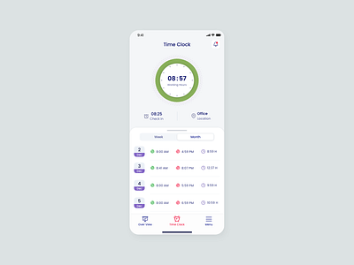 Hudoor App 05 Time Clock ios ui card time ui clock