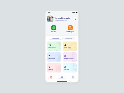 Hudoor App 03 Home ( Page Check In + My Balance ) check in ios ui card permission