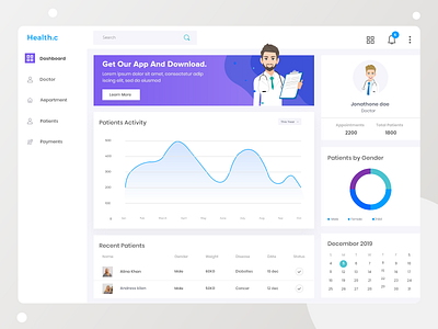Hospital Management Dashboard app design clinic dashboard health care healthcare app medical app medtech startup product page ui ux