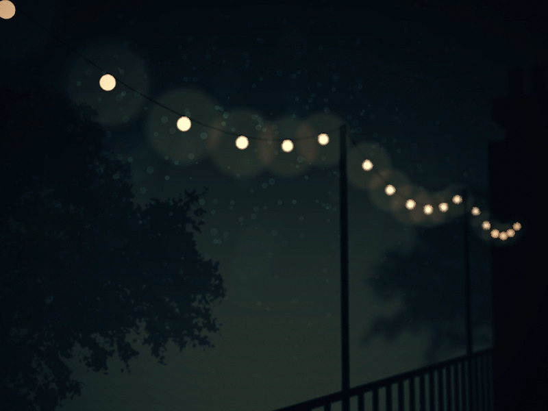 Twilight motion graphics porch dark night calm wind breeze outside lights c4d 3d