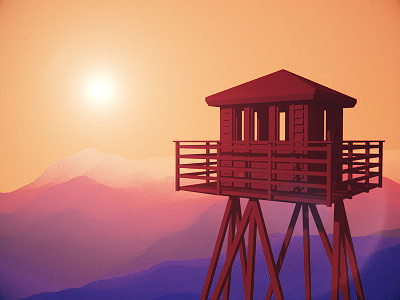 Watchtower 3d c4d colorful fire landscape mountains scenery sun watchtower