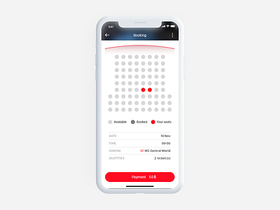 Dailu UI 001: Seat selection detail page movie app movie booking