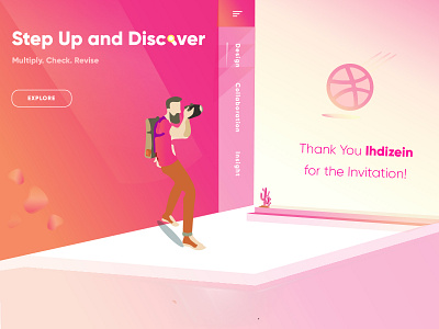 Step Up and Discover - A Gratitude design dribbble hello dribbble illustration pink ui user interface ux vector