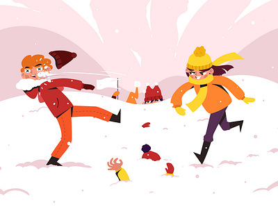 Winter charms art boy character art defeat fun girl illustration losing snow snowballs vector