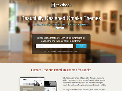 Textbook Landing Page cms interface mockup omeka splash themes website