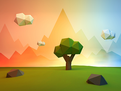 Low Poly Landscape 3d clouds illustration kickpush landscape low poly tree