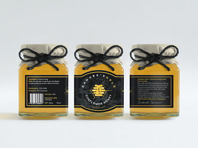 Danube's Gold (Label design + side labels) brand design branding design graphic design honey illustration jar label design logo print design typography vector