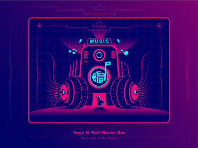Rock N Roll Never Die app branding design dj flat headset illustration linkin park metal music musician pink punk rock rock and roll sound ui ux vector web
