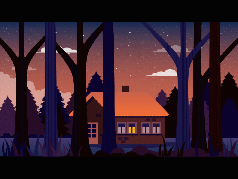 Home In the forest abode illustrator after effet art design forest forester gif gif animated gif animation ho ho ho home home alone night outumn sky skyblue smoke ui