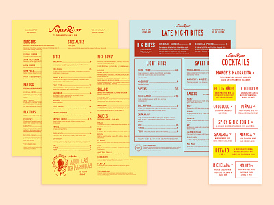 Super Rico Menus branding illustration logo menu menu design restaurant restaurant branding typography