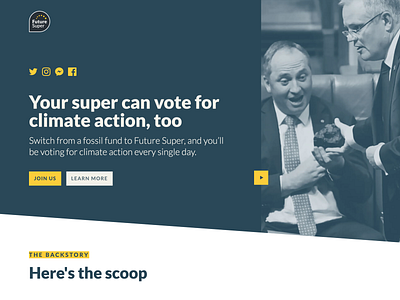 Future Super landing page: The Climate Election 2019 australia climate change climatechange figma finance politics renewable energy sustainability web design webflow