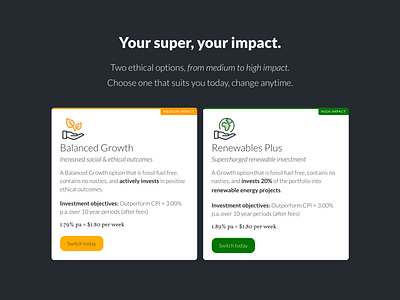 Future Super investment options card design australia climatechange design sustainability typography webdesign webflow