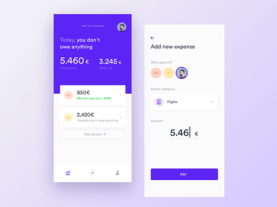 Split bills app clean concept design expenses flat ios iphone minimal split travel travel app typography ui ux vector