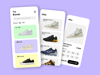 Sneaker store adidas app branding converse design givenchy nike puma sneakers store ui
