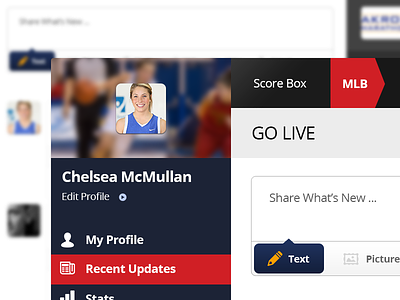FansGoLive app clean dashboard homepage interface menu navigation redesign social media sport sports web design