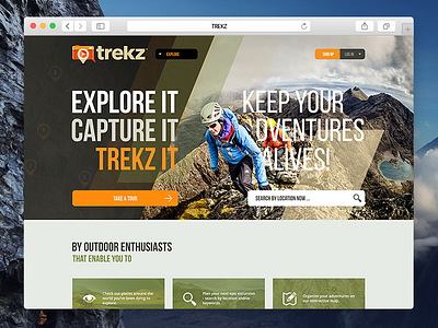 Trekz adventures clean design flat homepage landing landing page minimal sports web design