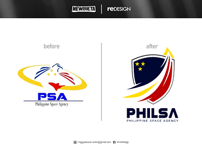 PHILSA (Philippine Space Agency) ReDesign 3 stars agency blue branding design eagle flag illustration logo nasa philippines philsa rebrand red redesign rocket shield space vector yellow