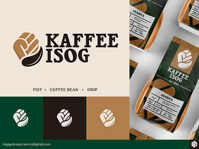 KAFFEE ISOG (Strong Coffee) Drip Coffee beans brand designer branding brown coffee coffee bean design drip fist green illustration iloilo kape local logo mockup philippines strong vector