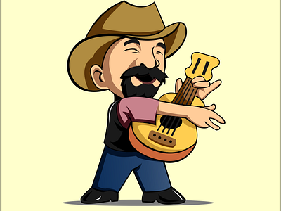 Guitarist character animation art artwork artworked branding character country music cowboy design design art designer guitar icon illustration logo logo design mascot tshirt design vector vector art