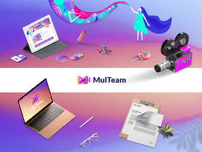 Logo and youtube cover for <<Multeam>> studio animations branding design art illustrations logo design logotype packaging