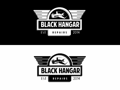 Black Hangar 2014 badge black bowo456 branding hangar logo plane wings