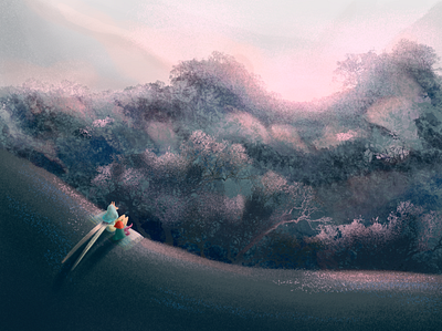 Waiting for dawn together affinity designer dawn design digital painting illustration landscape landscape illustration magic nature