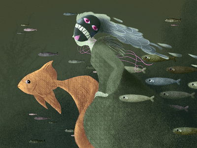 The escape of the goldfish lady affinity designer digital digital paint digital painting illustration nature sea