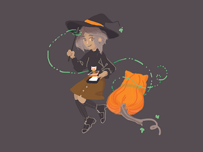 Witch and Pumpkin Cat adobe photoshop art illustration illustration