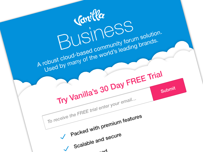 Vanilla Org home page trial blue business account vanilla forums