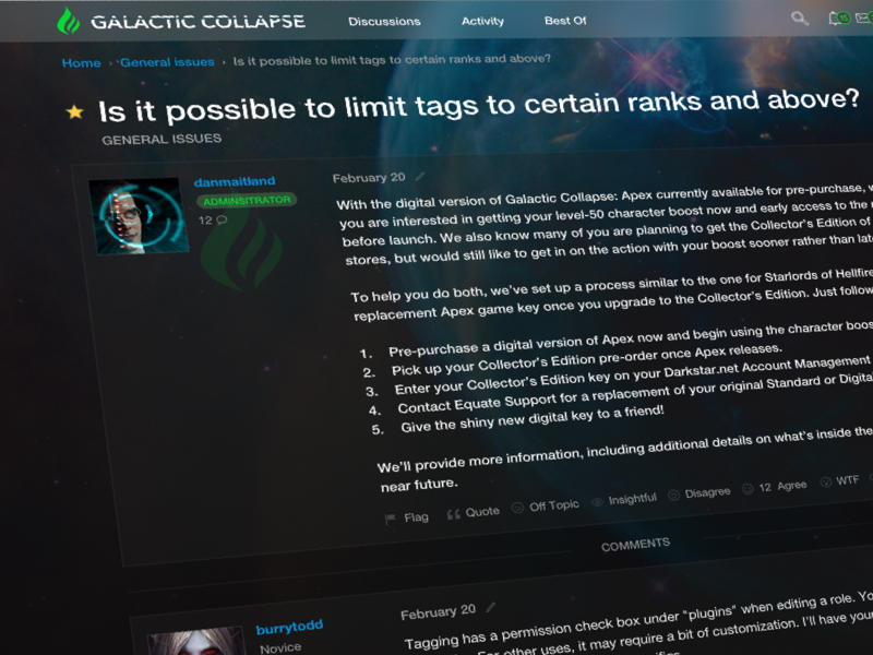 Vanilla Forums Video Game Theme concept forum dark theme video game vanilla forums