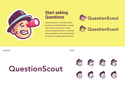 QuestionScout branding design face forms icon illustration logo mascot mascot logo questions scout surveys
