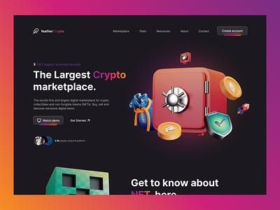 Crypto Landing page 3d 3d icon crypto currency cryto digital money dollar illustration landing page nft ui webpage