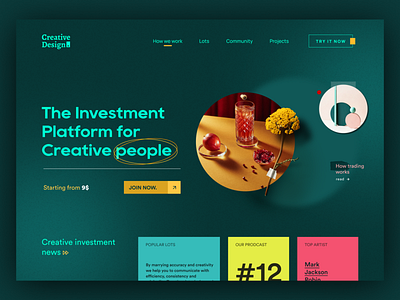 Creatives Investment Platform concept design finance landing page green interaction design investment website design minimal design ui ui design uidesign uxdesign website design