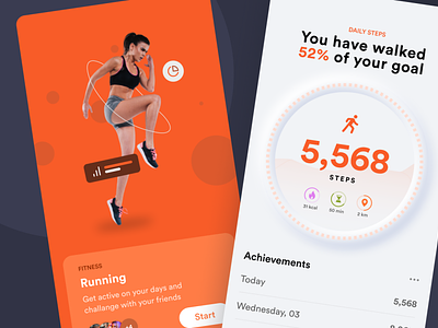 Fitness App UI android app dashboard ui fitness fitness app fitness illustration meter ui orange tracker ui ui