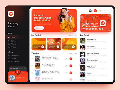 SoundCloud Redesign Concept concept design dashboard ui interaction design minimal ui music app ui music illustration music ui orange soundcloud redesign ui ui design uidesign uxdesign