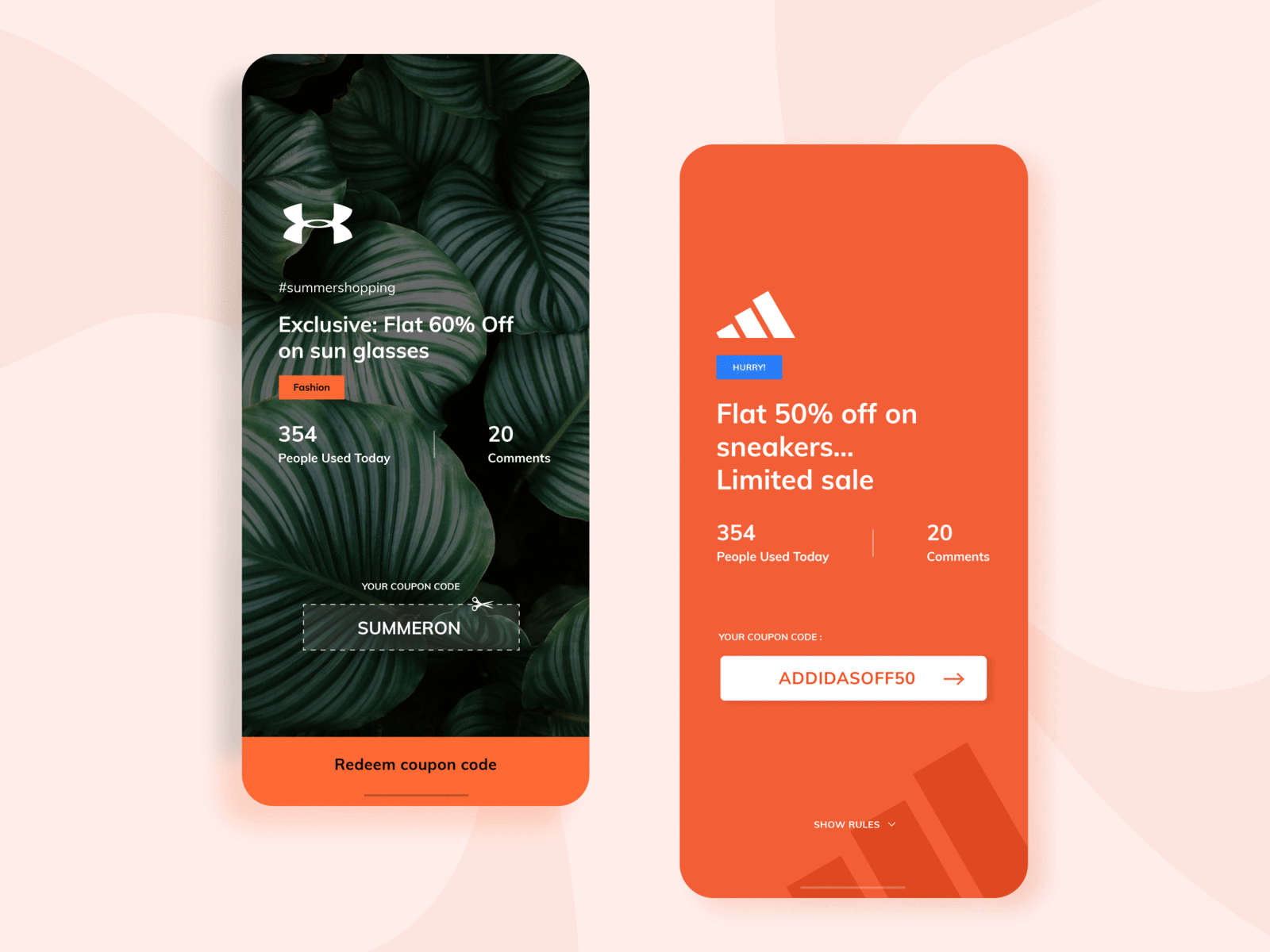 Concept - App Design addidas app design card designs coupon code offer card orange designs rewards page ui design