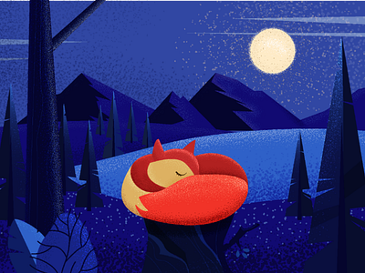 Sleeping fox adobeillustrator blue forest fox grain illustration mountain nature night vector