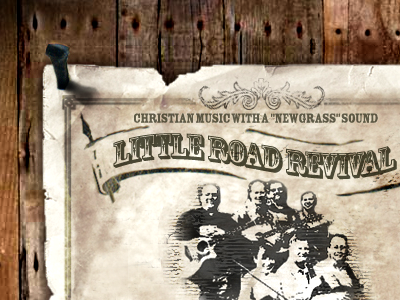 Little Road Revival (Flash Website) bluegrass country flash music musicians nail old paper poster retro web wood