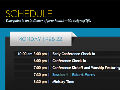Pulse Pastors Conference (spiritual health with a medical vibe) conference css html medical neutraface schedule web