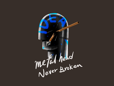 Metal Head Never Broken broken head illustration ilyas metal metallic uighur uyghur