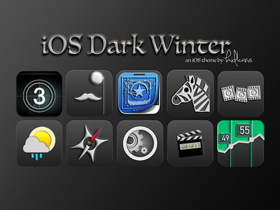 iOS Dark Winter 3d apple dark dark mode dark winter design embossed icon design iconomatic icons illustration ios 13 ios 14 ios theme jailbreak kid1carus snowboard theme winter
