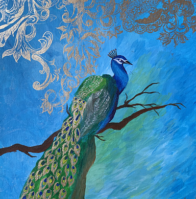 Indian Peacock acrylics miniature art