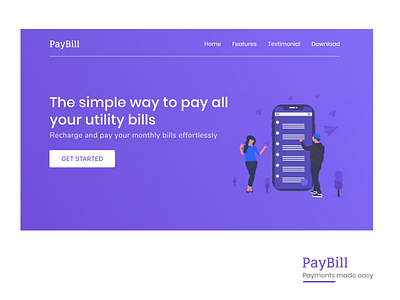 PayBill adobexd banner design flat landing page minimal payment typogaphy ui utility ux web webdesign website website banner website concept