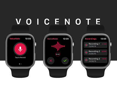 VoiceNote adobexd app design apple apple design apple watch dark app dark ui design interfacedesign ios minimal typogaphy ui ux voice voicenote wearables