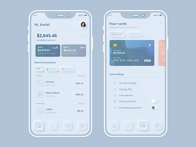 Mobile banking app banking buttons cards cards ui menu bar mobile app design mobile ui money