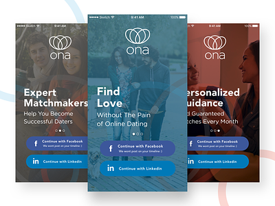 Welcome screens for dating app app dating filter ios iphone login matchmaking onboarding sign up ux walkthrough welcome