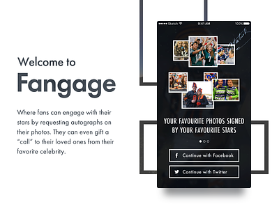 Fangage Welcome screen app celebrity design fans interactive ios iphone responsive social ui user experience ux