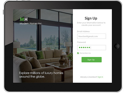 Real Estate App: Sign-Up Interface design interface design ios ipad mobile app real estate sign up form ui user interface ux uxd